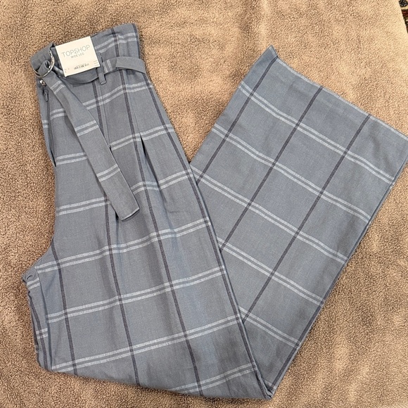 Topshop Pants - Topshop Blue Checkered Trousers with Belt